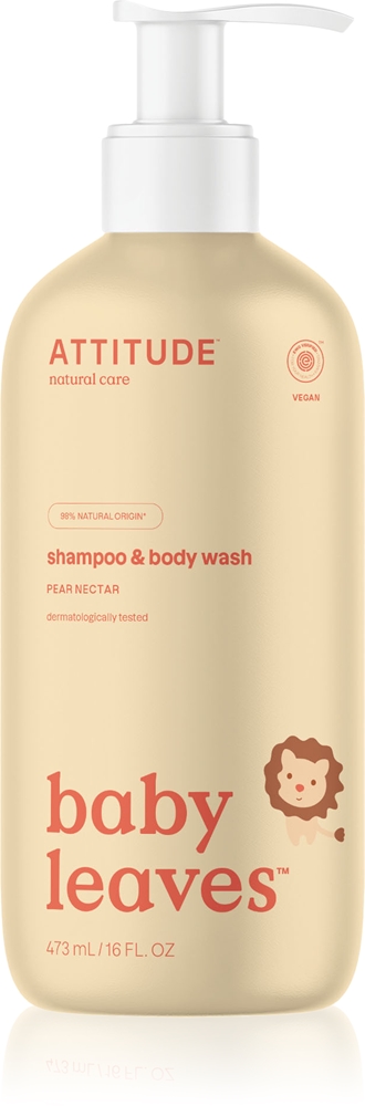 ATTITUDE Baby Leaves Pear Nectar, gel de duș și șampon 2 în 1, 473 ml